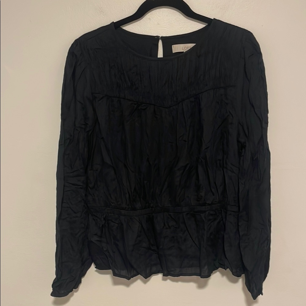 LOFT Black Size Large Peasant Blouse with Relaxed Sleeves